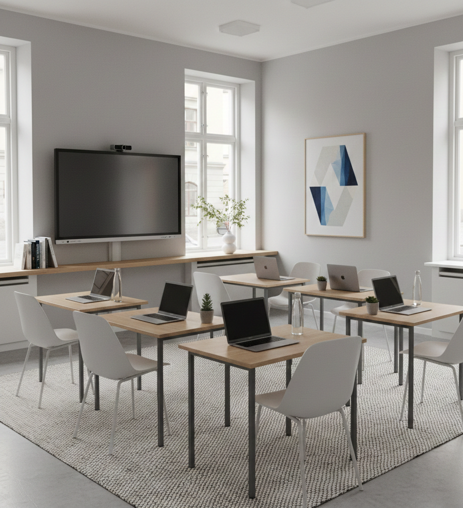 Modernt klassrum för affärsengelska i centrala Stockholm